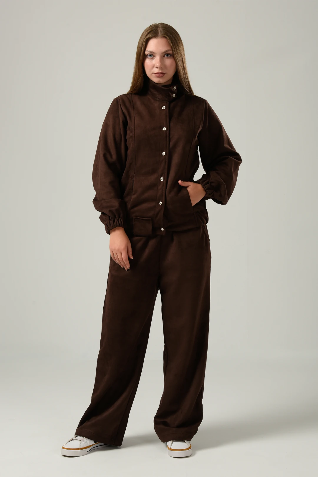 Bomber Suede Set in Brown