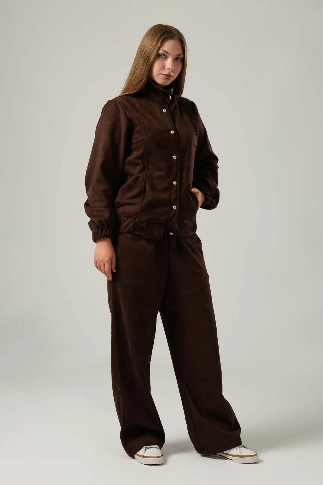 Bomber Suede Set in Brown