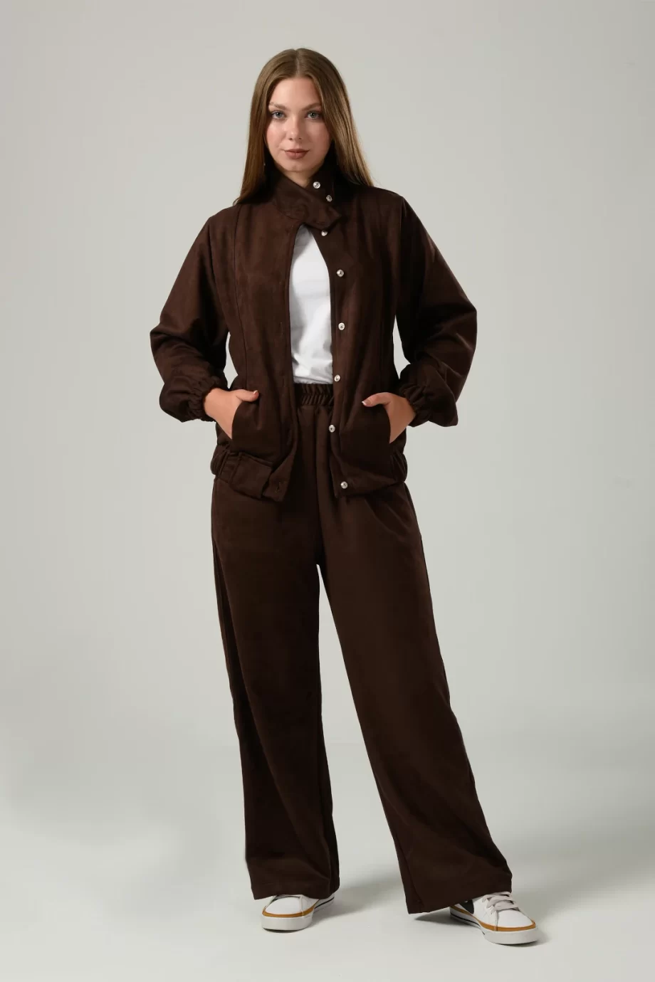 Bomber Suede Set in Brown