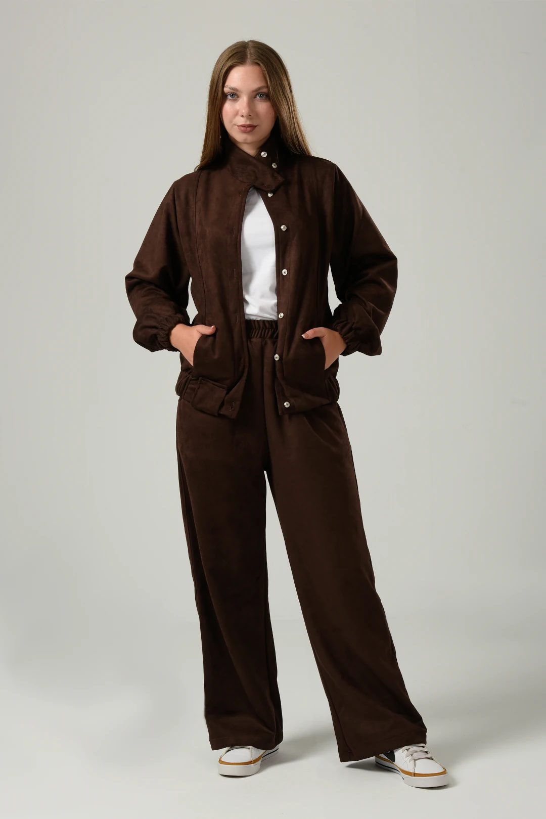 Bomber Suede Set in Brown