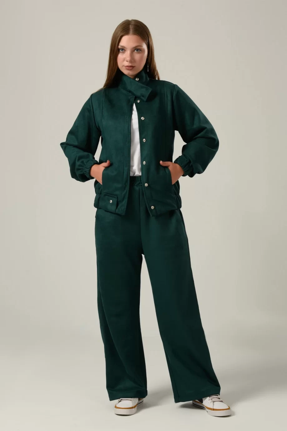 Bomber Suede Set in Teal