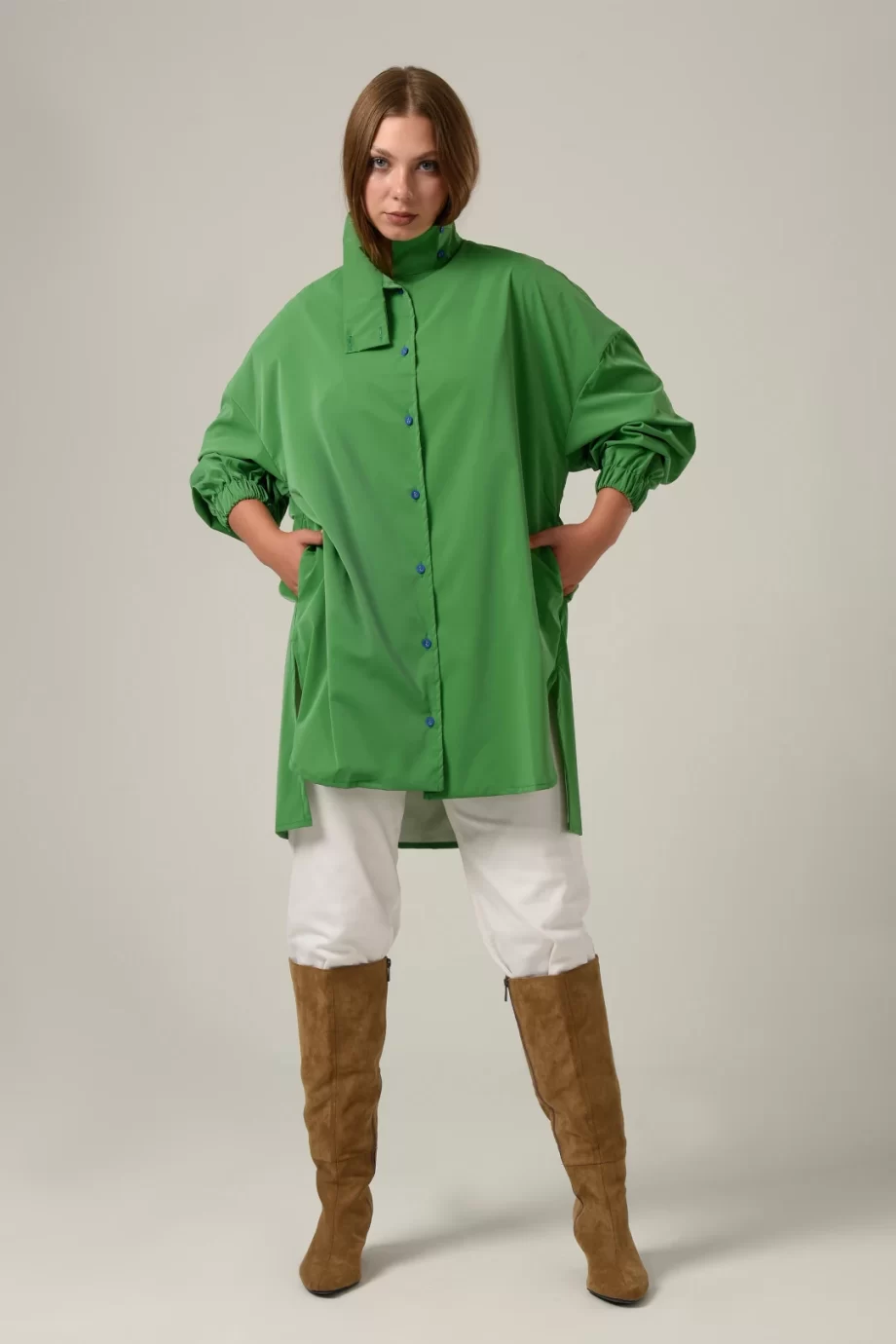 Leather Waterproof Short Jacket in Green
