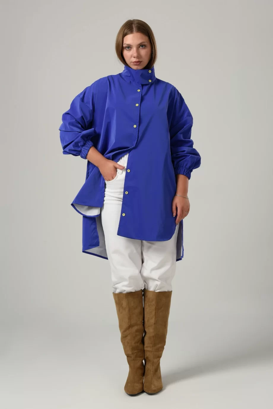 Leather Waterproof Short Jacket in Blue