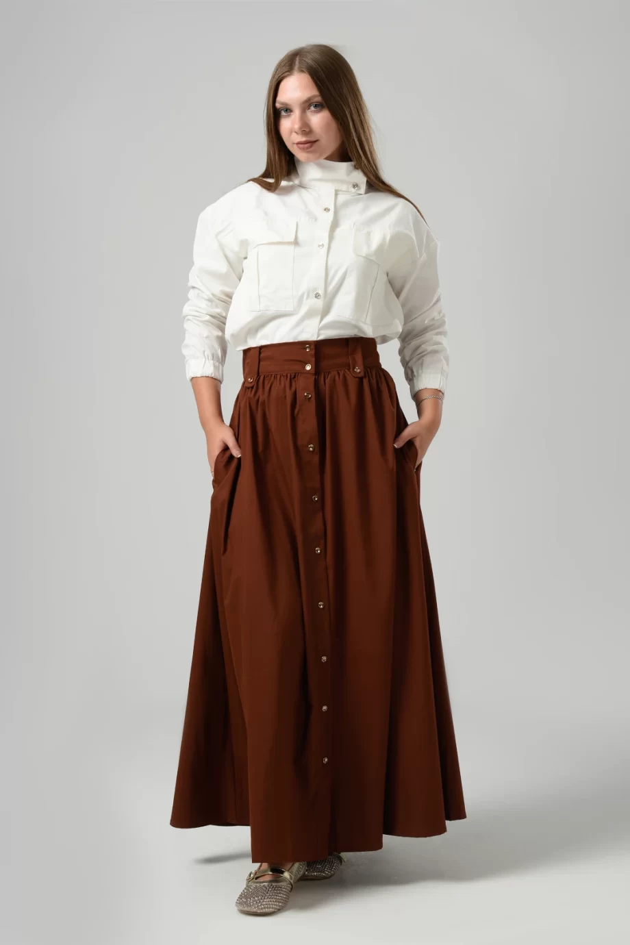 Brown Wide Skirt